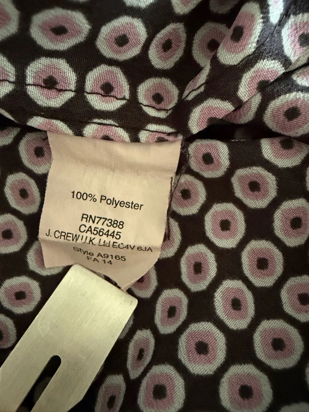 J. Crew Black and Purple Print 3/4 Sleeve Blouse Size S